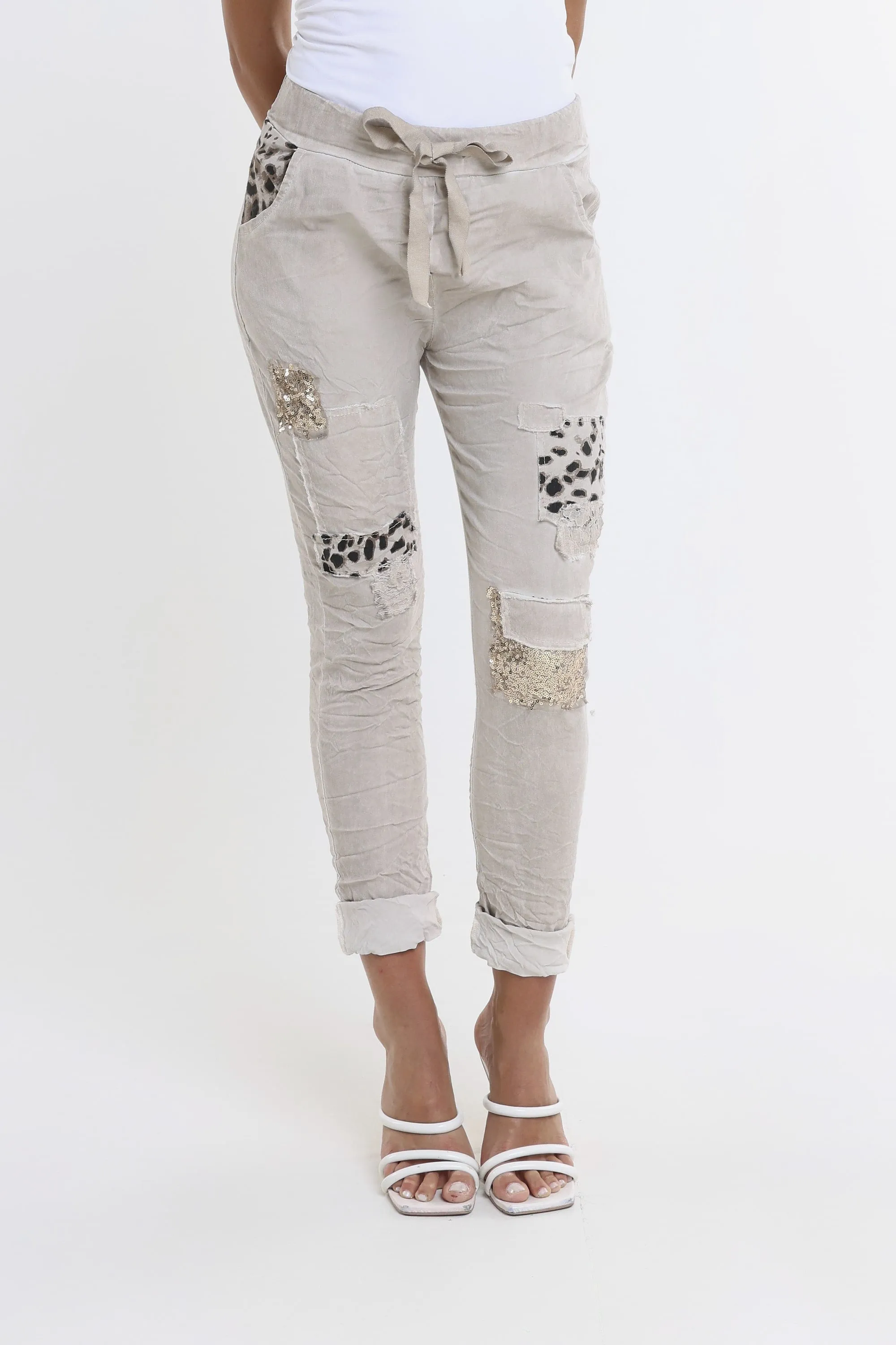 Kelly Leopard Sequin Patch Pant (PL192L)