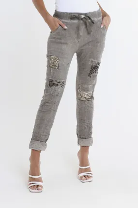 Kelly Leopard Sequin Patch Pant (PL192L)