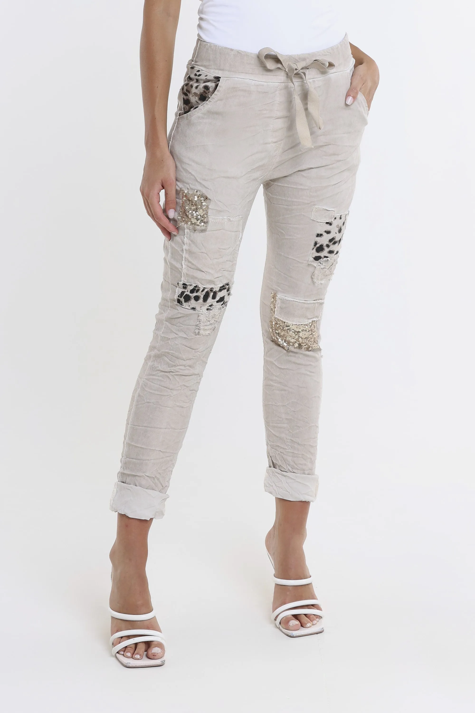 Kelly Leopard Sequin Patch Pant (PL192L)