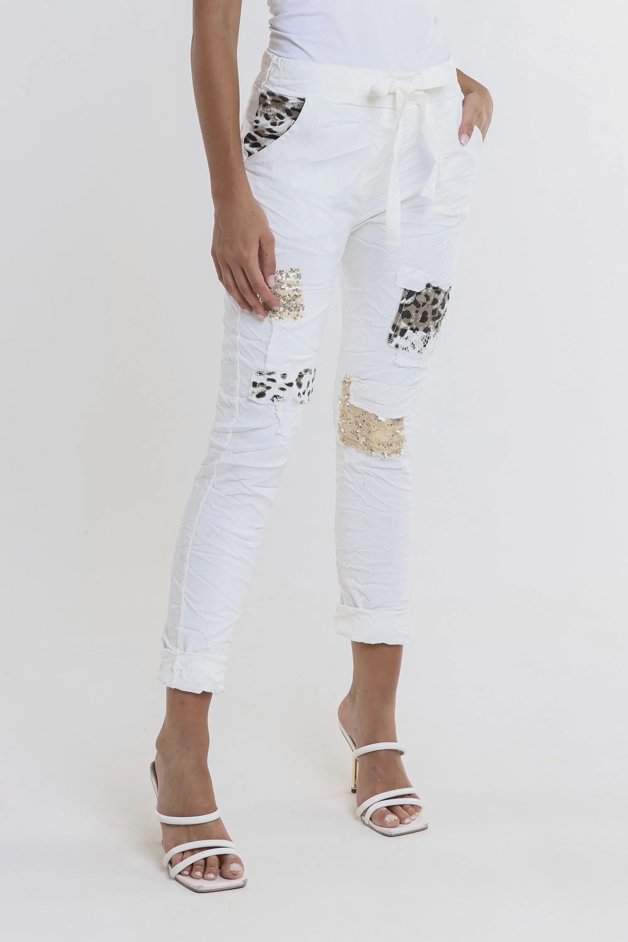 Kelly Leopard Sequin Patch Pant (PL192L)