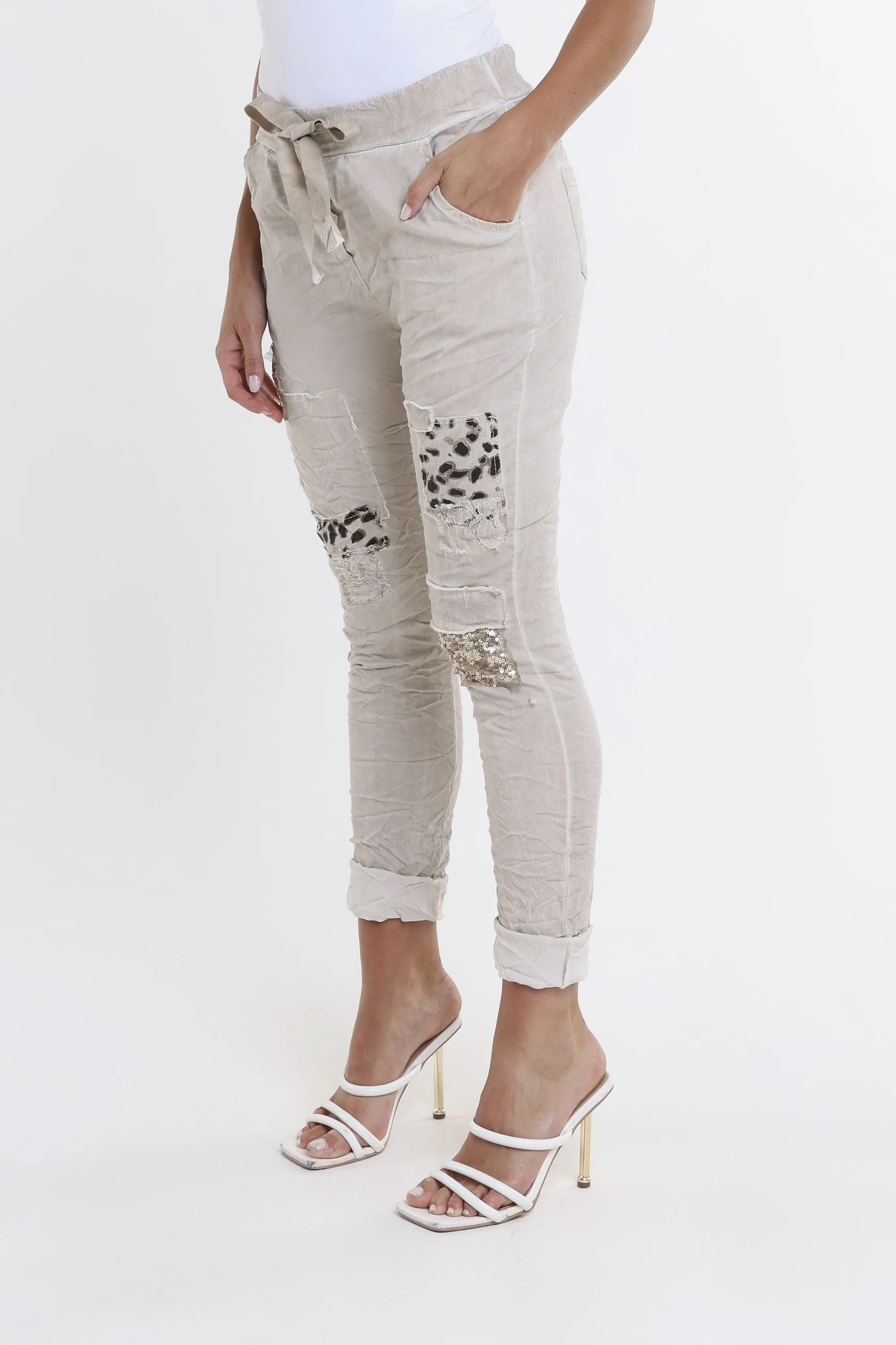 Kelly Leopard Sequin Patch Pant (PL192L)