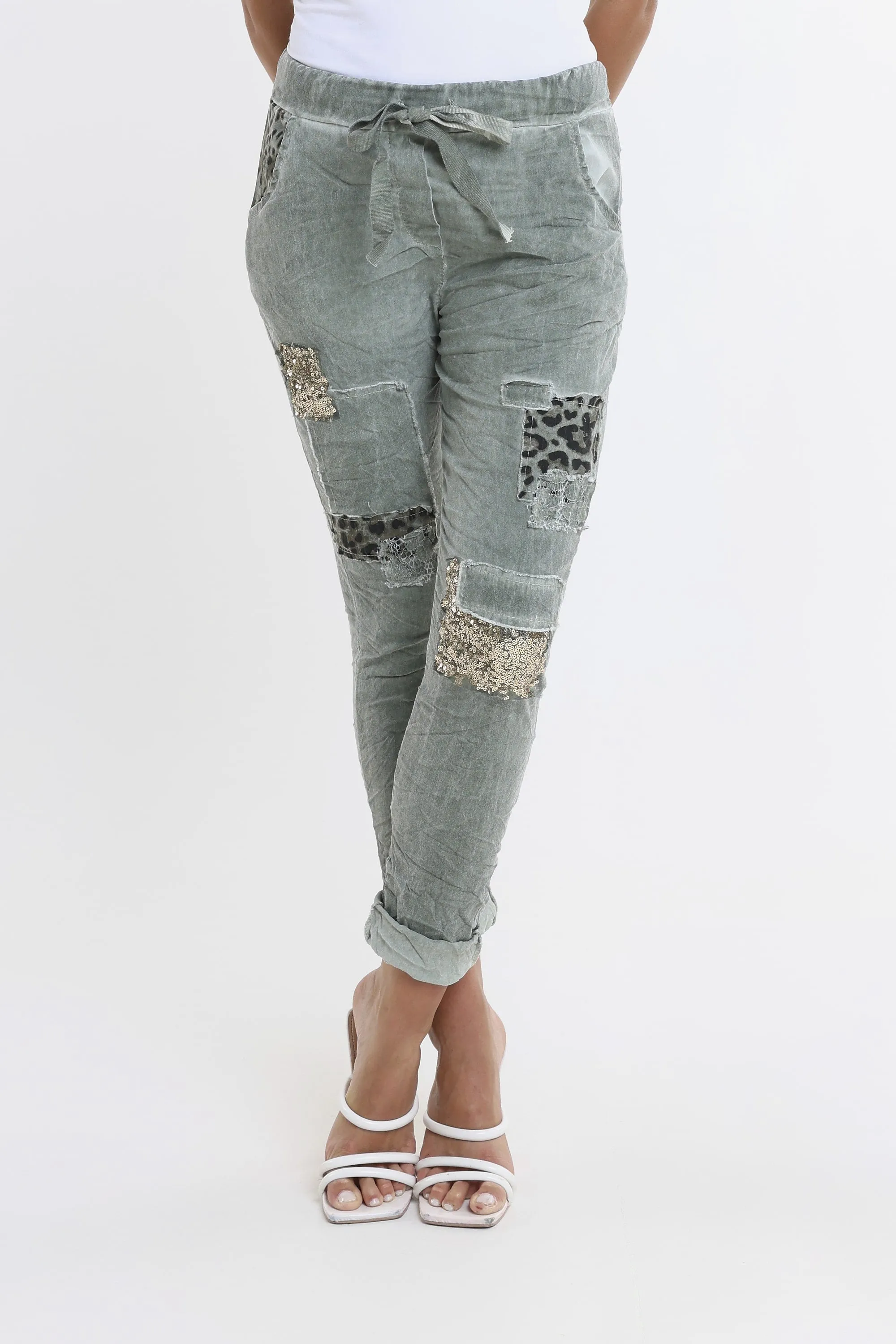 Kelly Leopard Sequin Patch Pant (PL192L)