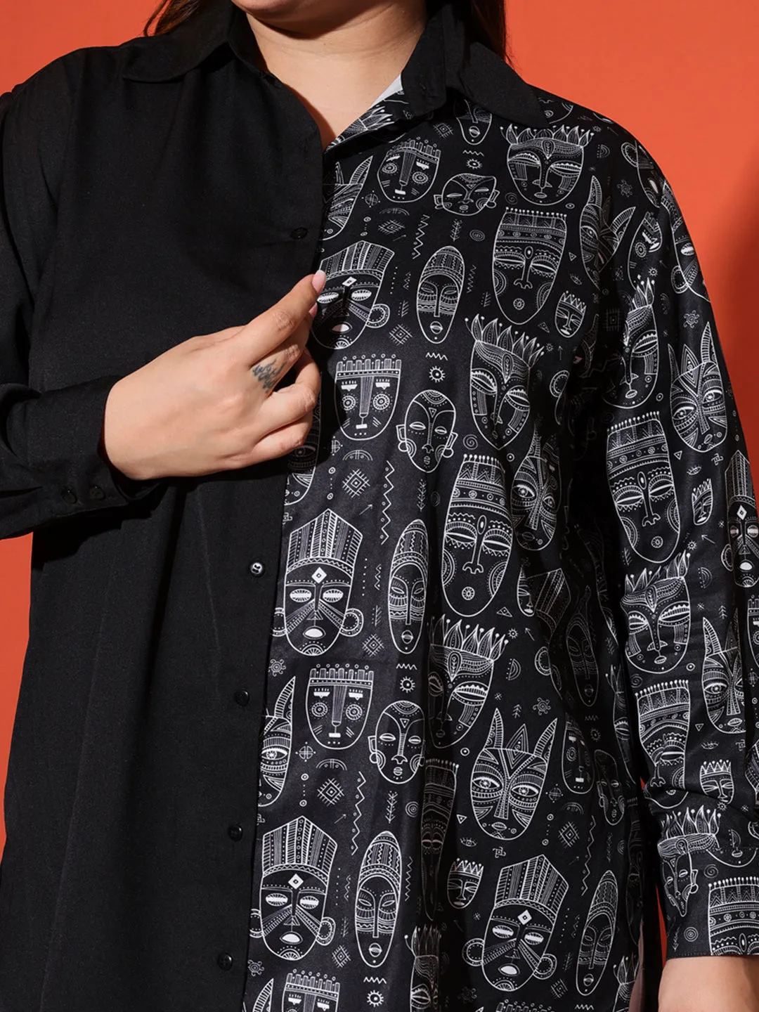 KOKO - BLACK HALF MOTIF PRINTED PLUS SHIRT