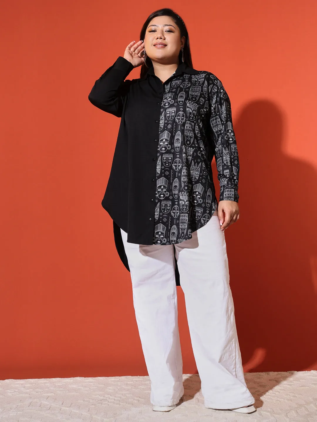 KOKO - BLACK HALF MOTIF PRINTED PLUS SHIRT