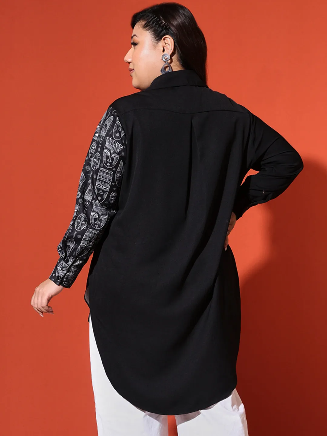 KOKO - BLACK HALF MOTIF PRINTED PLUS SHIRT