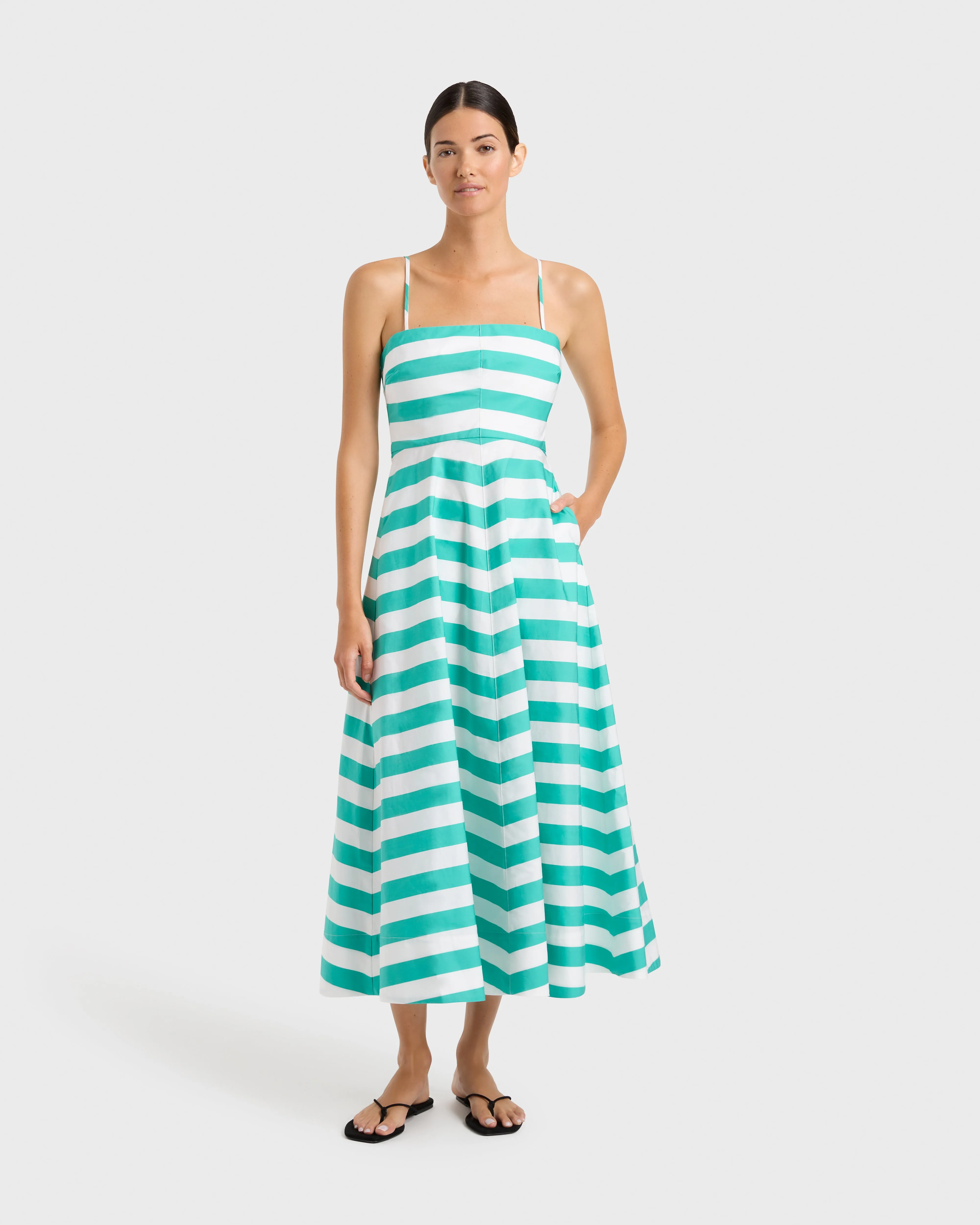 Leon Flared Dress - Emerald Stripe