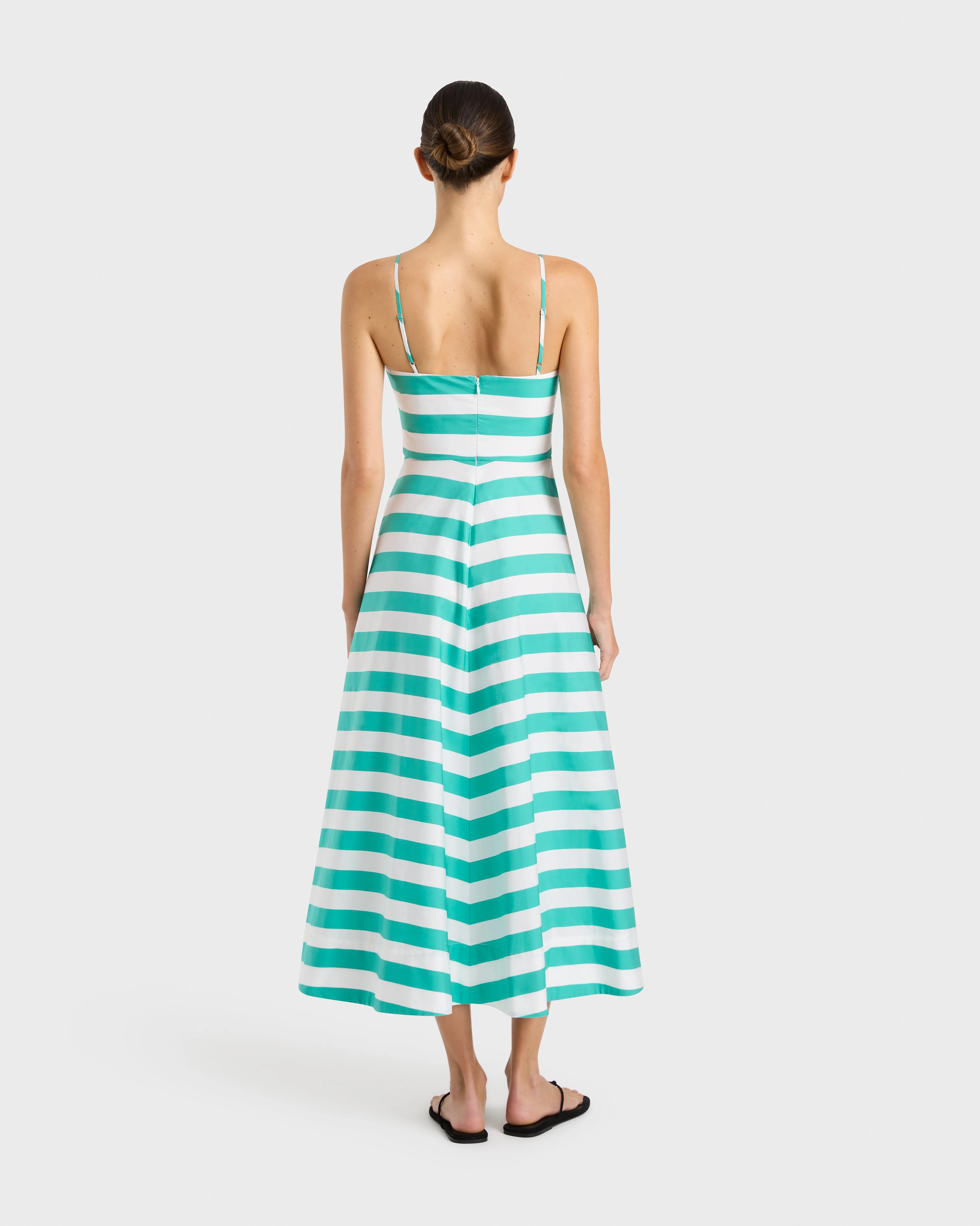 Leon Flared Dress - Emerald Stripe