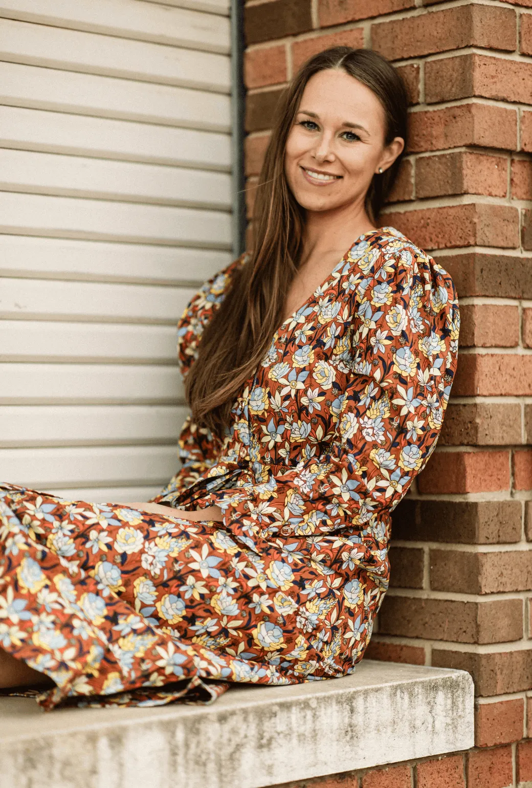 Long Sleeve Day Gown - MIDI - Bronze Floral