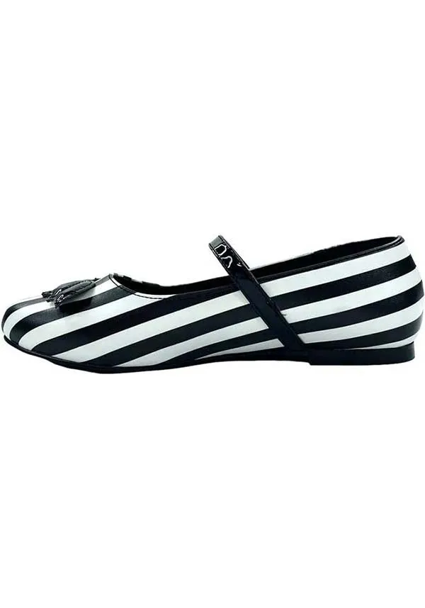 Mary Jane Bat Stripe [White/Black] | FLATS*