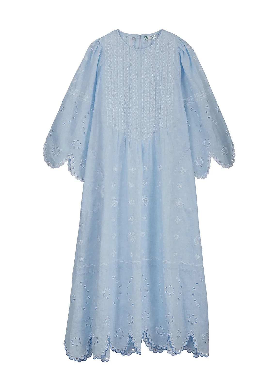 Maryna Embroidered Ukrainian Dress - Light Blue, White