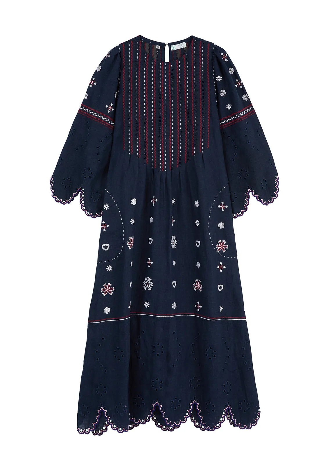 Maryna Embroidered Ukrainian Dress - Navy, Red, White