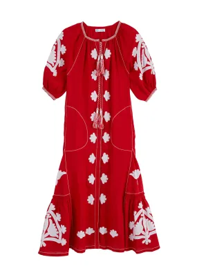 Matisse Embroidered Ukrainian Dress / Kaftan  - Red, White