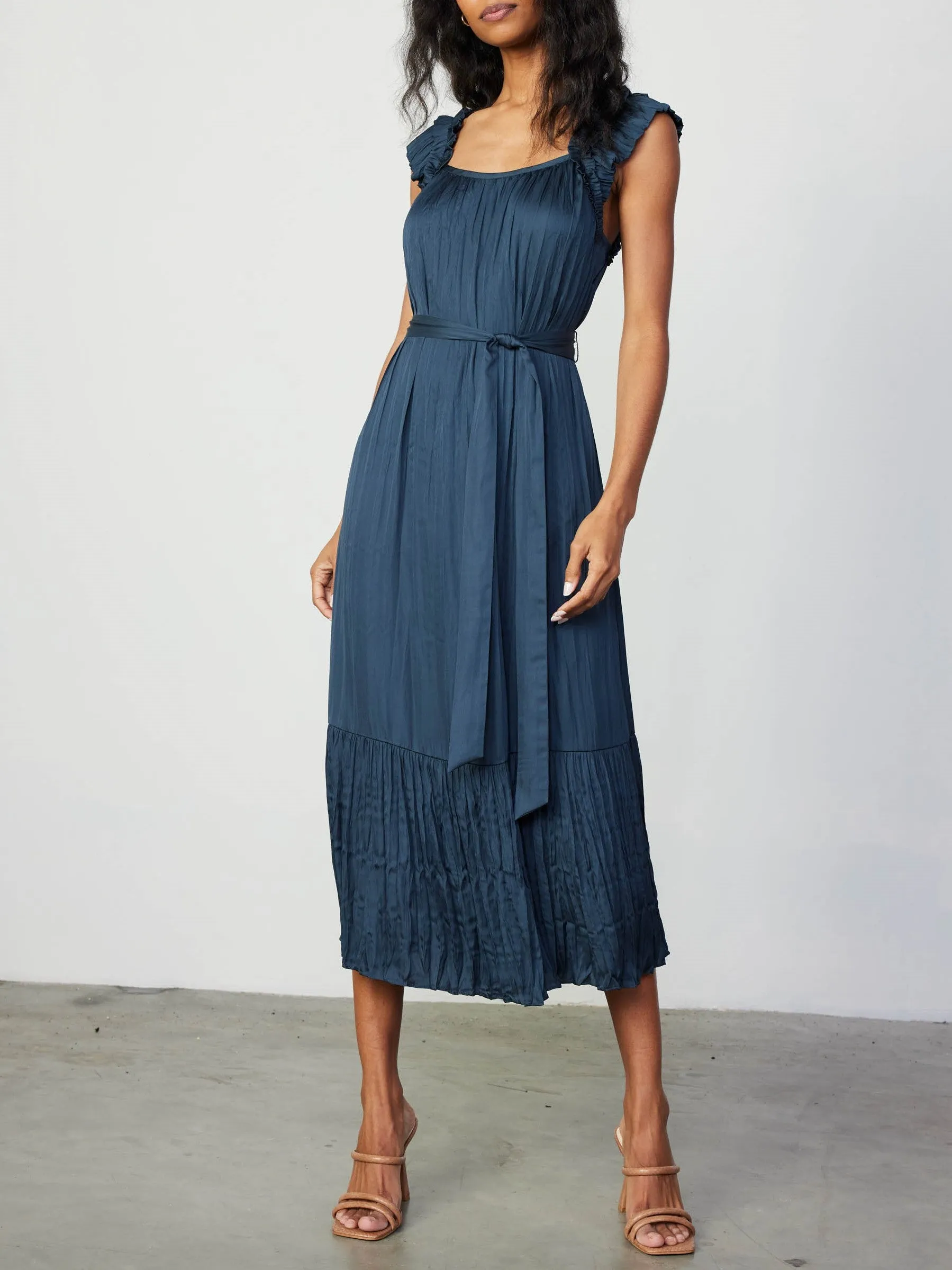 Medium - Slate Navy Soft Midi Dress - Perfect Wedding Guest Dress for Effortless Style