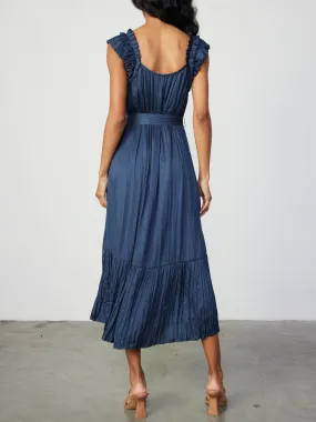 Medium - Slate Navy Soft Midi Dress - Perfect Wedding Guest Dress for Effortless Style