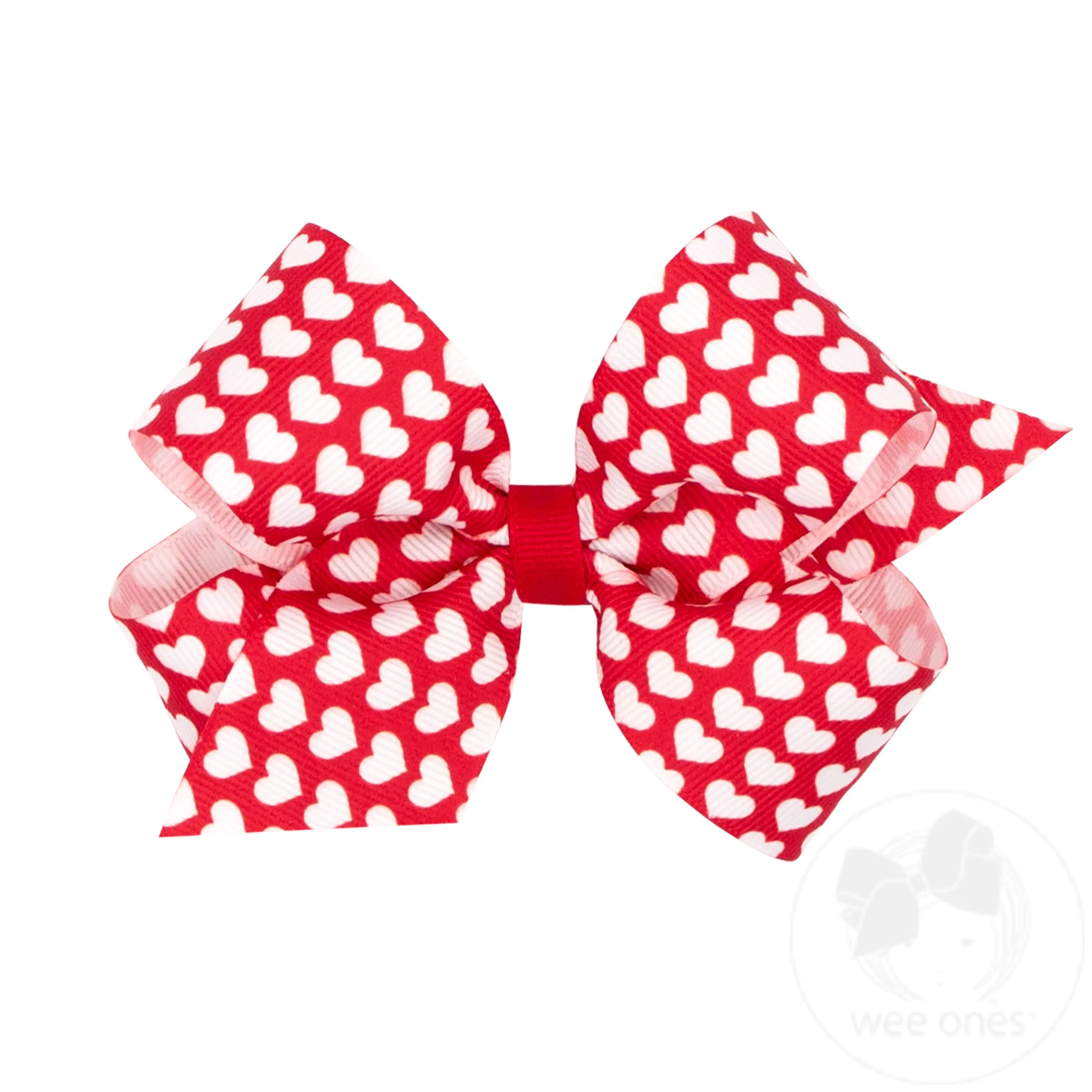 Medium Valentine Heart Print Grosgrain Hair Bow