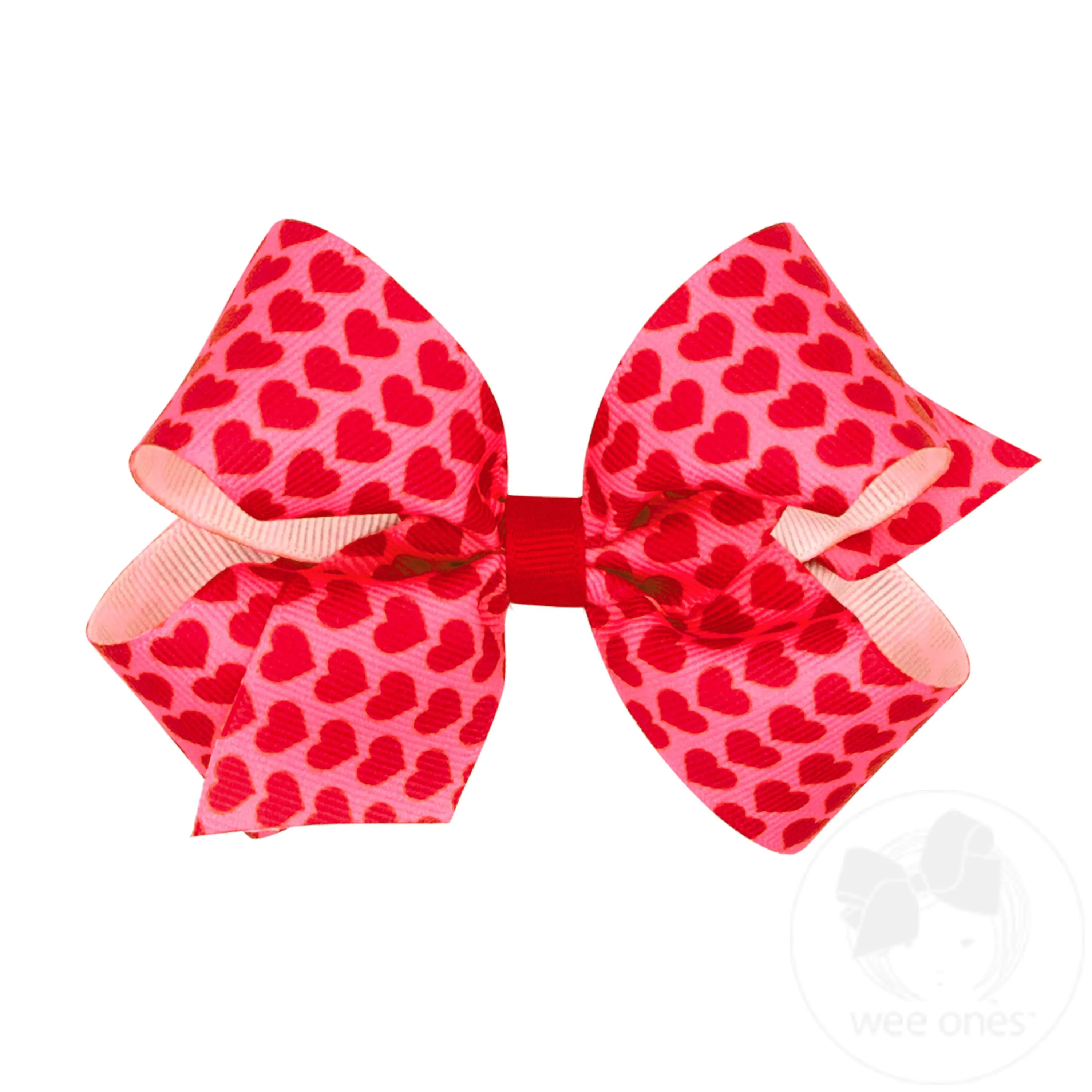 Medium Valentine Heart Print Grosgrain Hair Bow