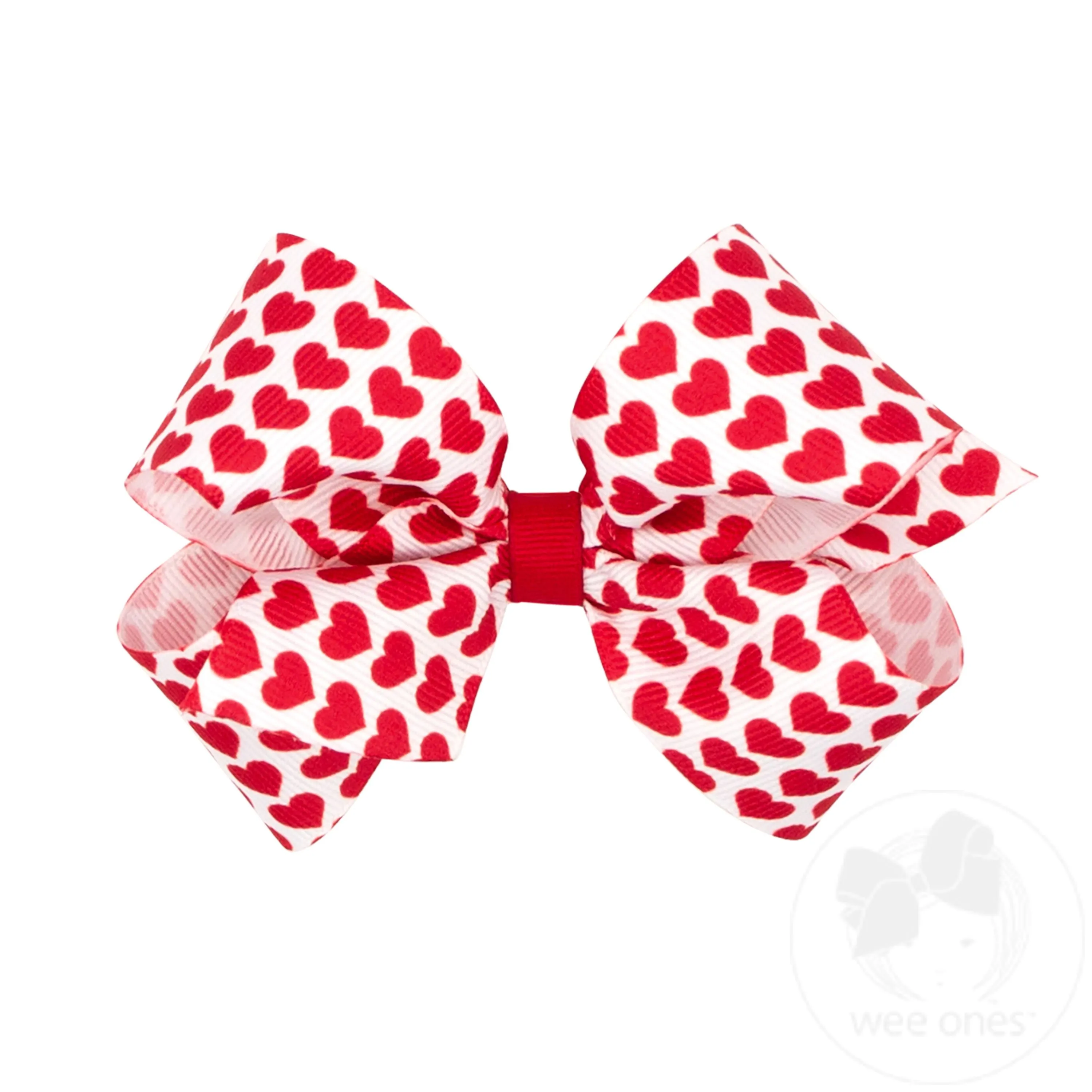 Medium Valentine Heart Print Grosgrain Hair Bow