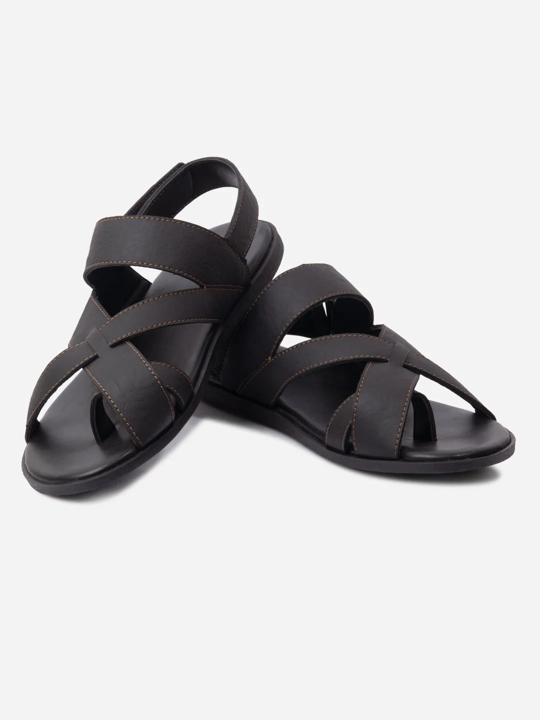 Men's Black Cross Strap Casual Sandals (IX5017)