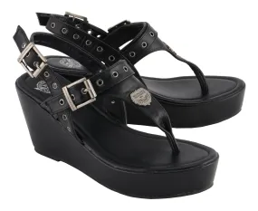 Milwaukee Leather MBL9411 Women's Black Wedge Fashion Casual Sandals with Buckled Straps