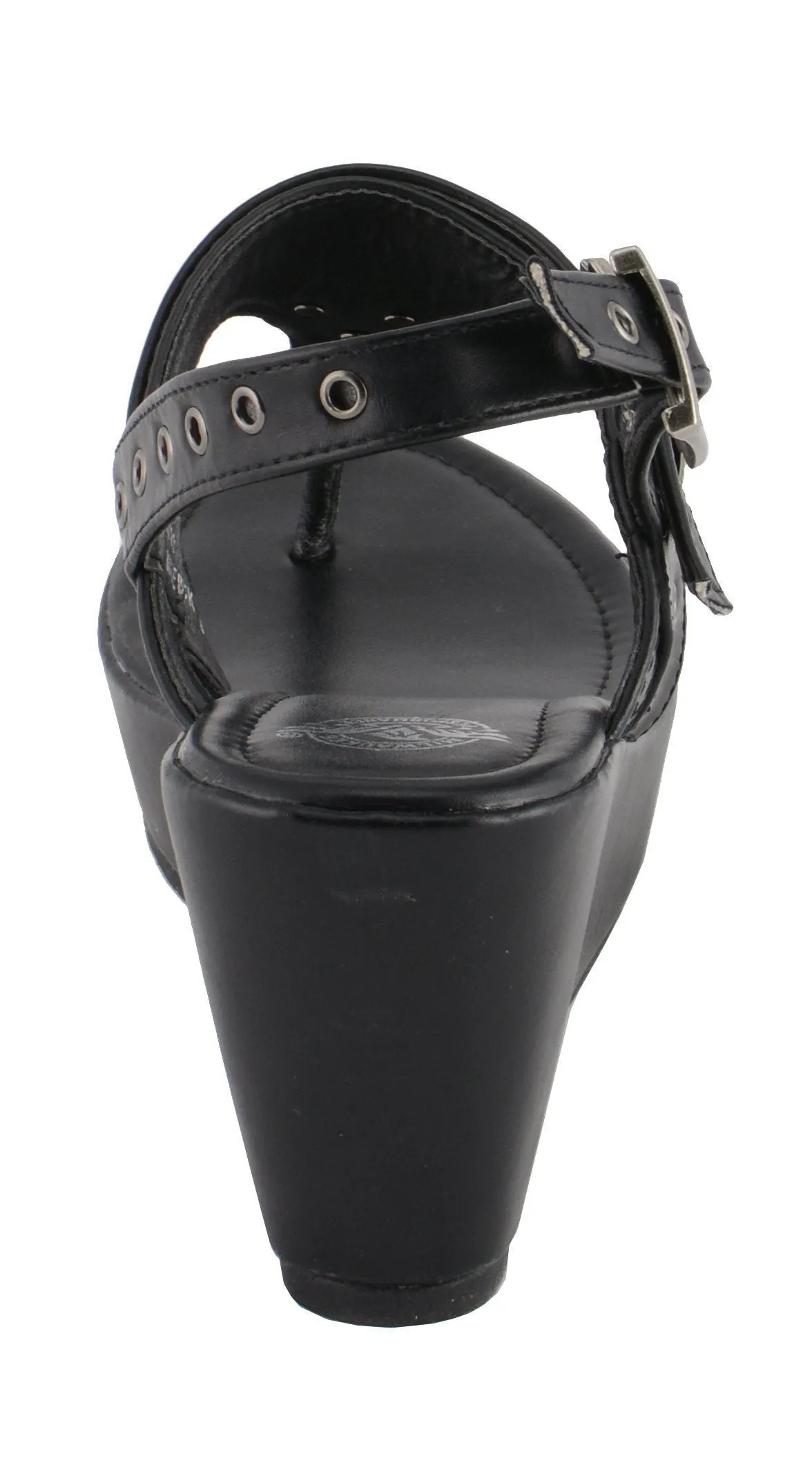 Milwaukee Leather MBL9411 Women's Black Wedge Fashion Casual Sandals with Buckled Straps