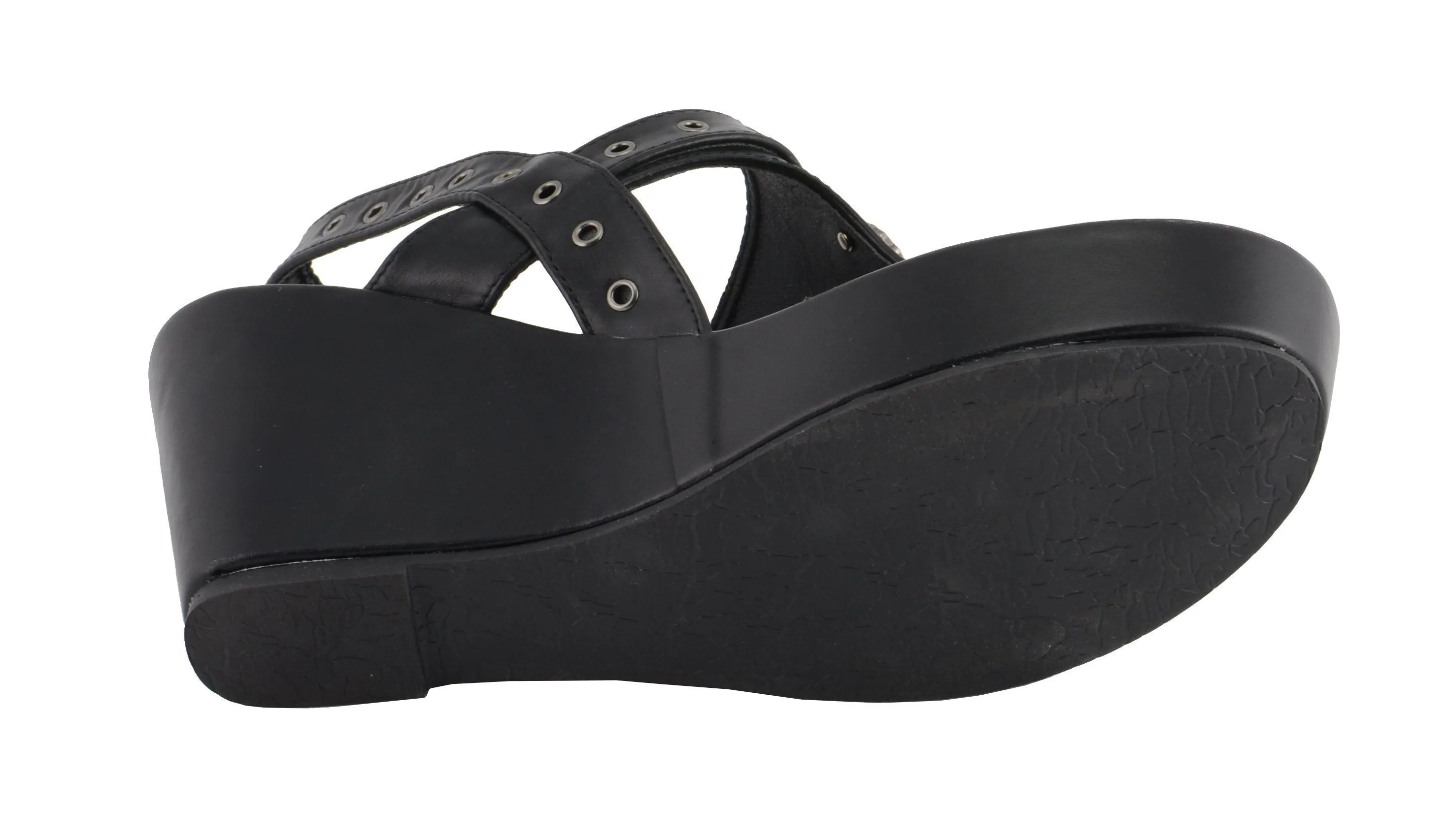 Milwaukee Leather MBL9411 Women's Black Wedge Fashion Casual Sandals with Buckled Straps