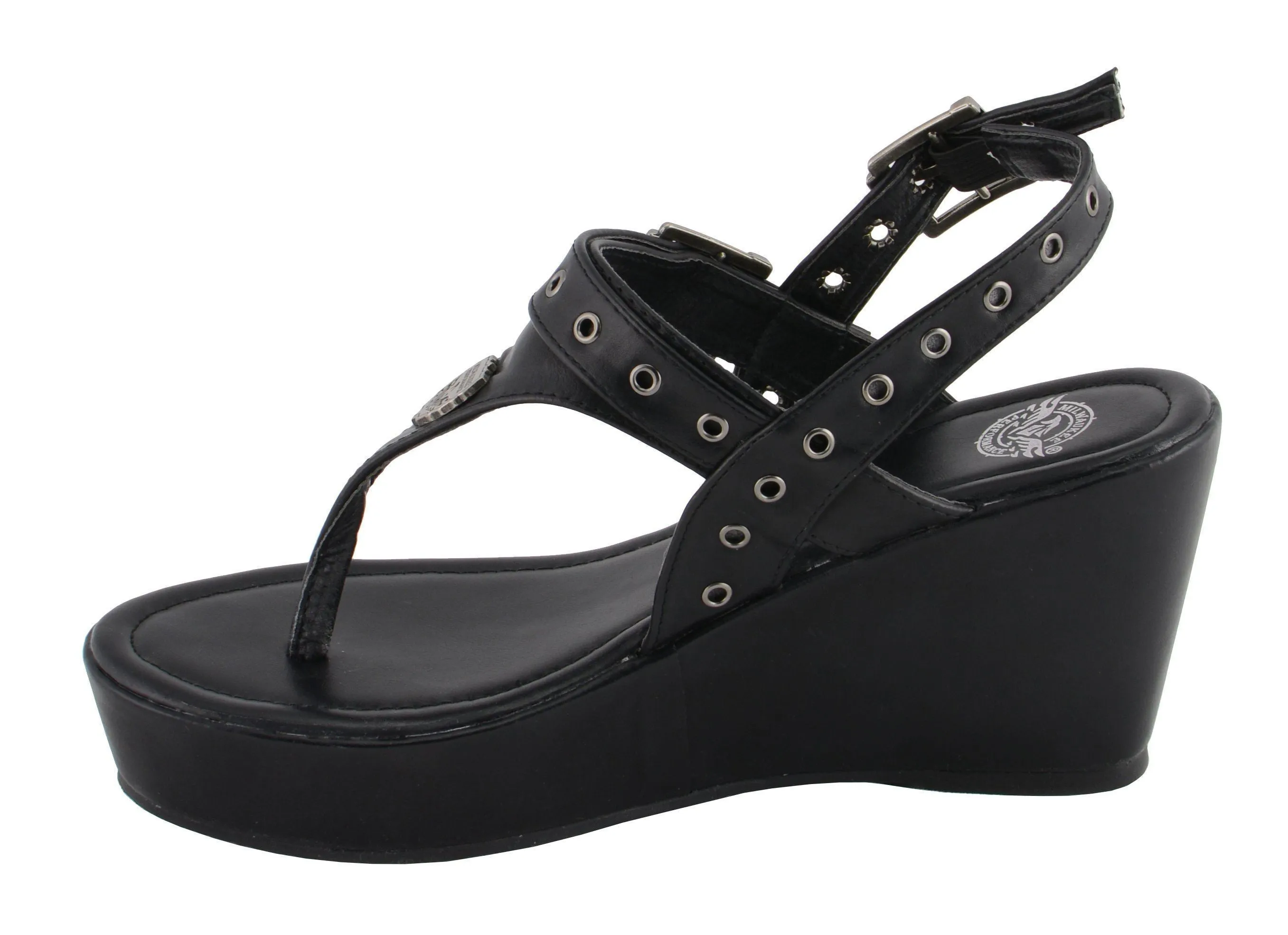 Milwaukee Leather MBL9411 Women's Black Wedge Fashion Casual Sandals with Buckled Straps