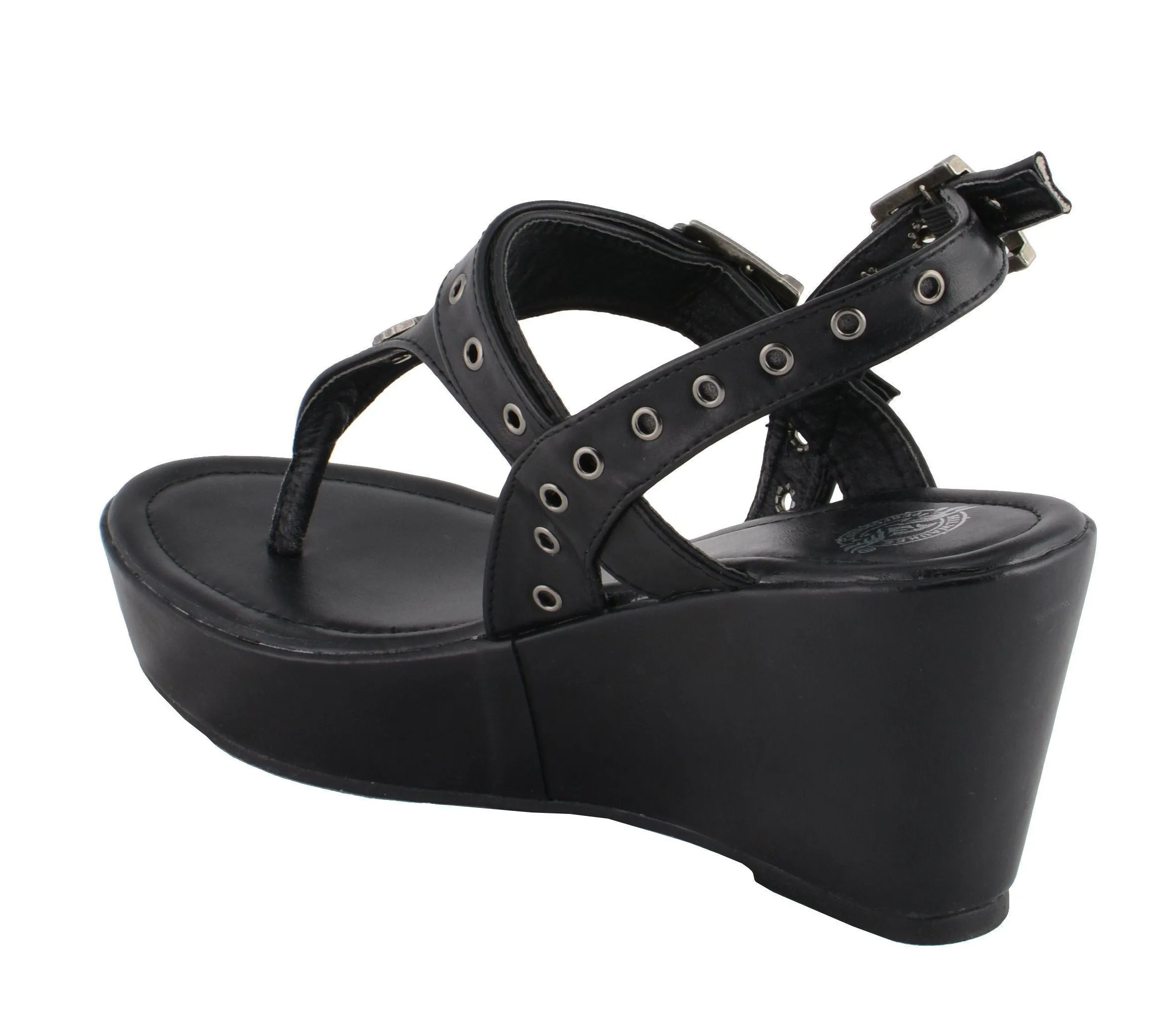 Milwaukee Leather MBL9411 Women's Black Wedge Fashion Casual Sandals with Buckled Straps