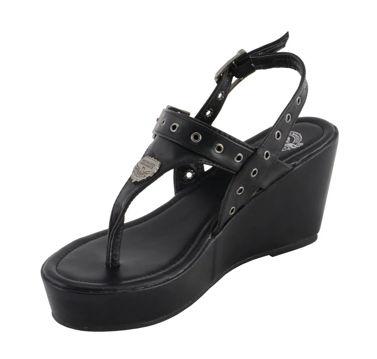 Milwaukee Leather MBL9411 Women's Black Wedge Fashion Casual Sandals with Buckled Straps