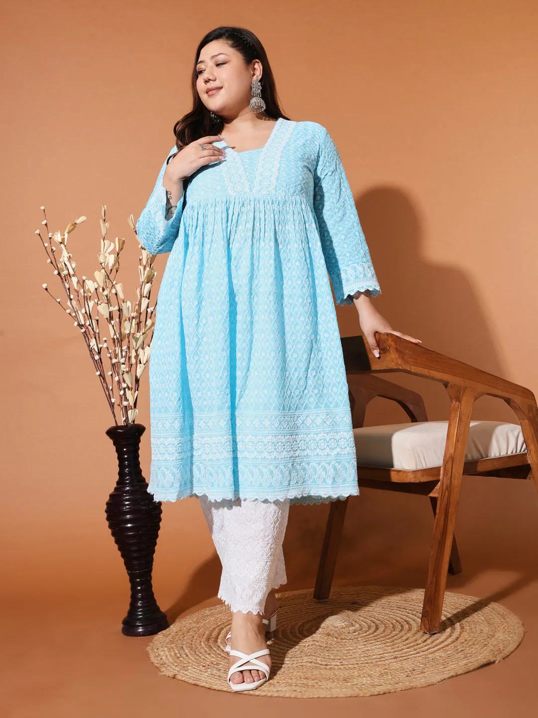 MIMI - BLUE AND WHITE THREAD WORK KURTA PLUS CO-ORDS SET