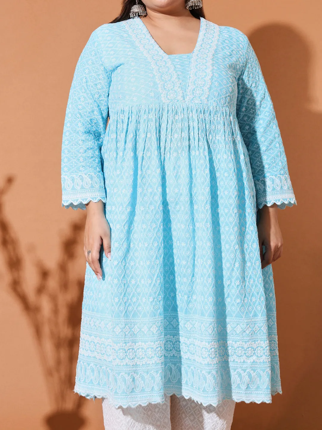 MIMI - BLUE AND WHITE THREAD WORK KURTA PLUS CO-ORDS SET