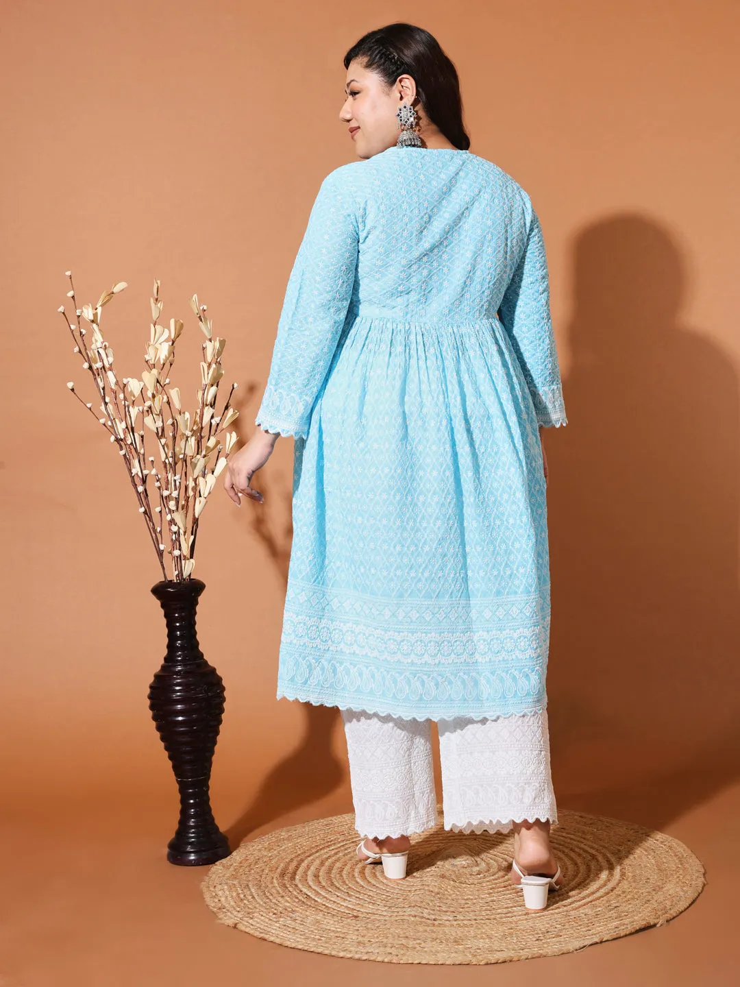 MIMI - BLUE AND WHITE THREAD WORK KURTA PLUS CO-ORDS SET