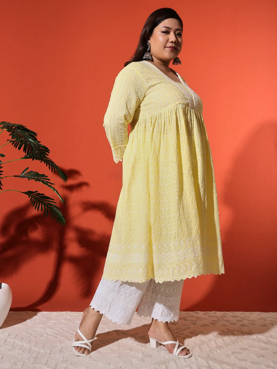 MIMI - YELLOW AND WHITE THREAD WORK KURTA PLUS CO-ORDS SET