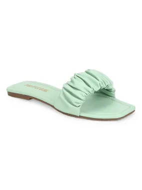 Mint Green PU Wrinkled Strap Slip Ons