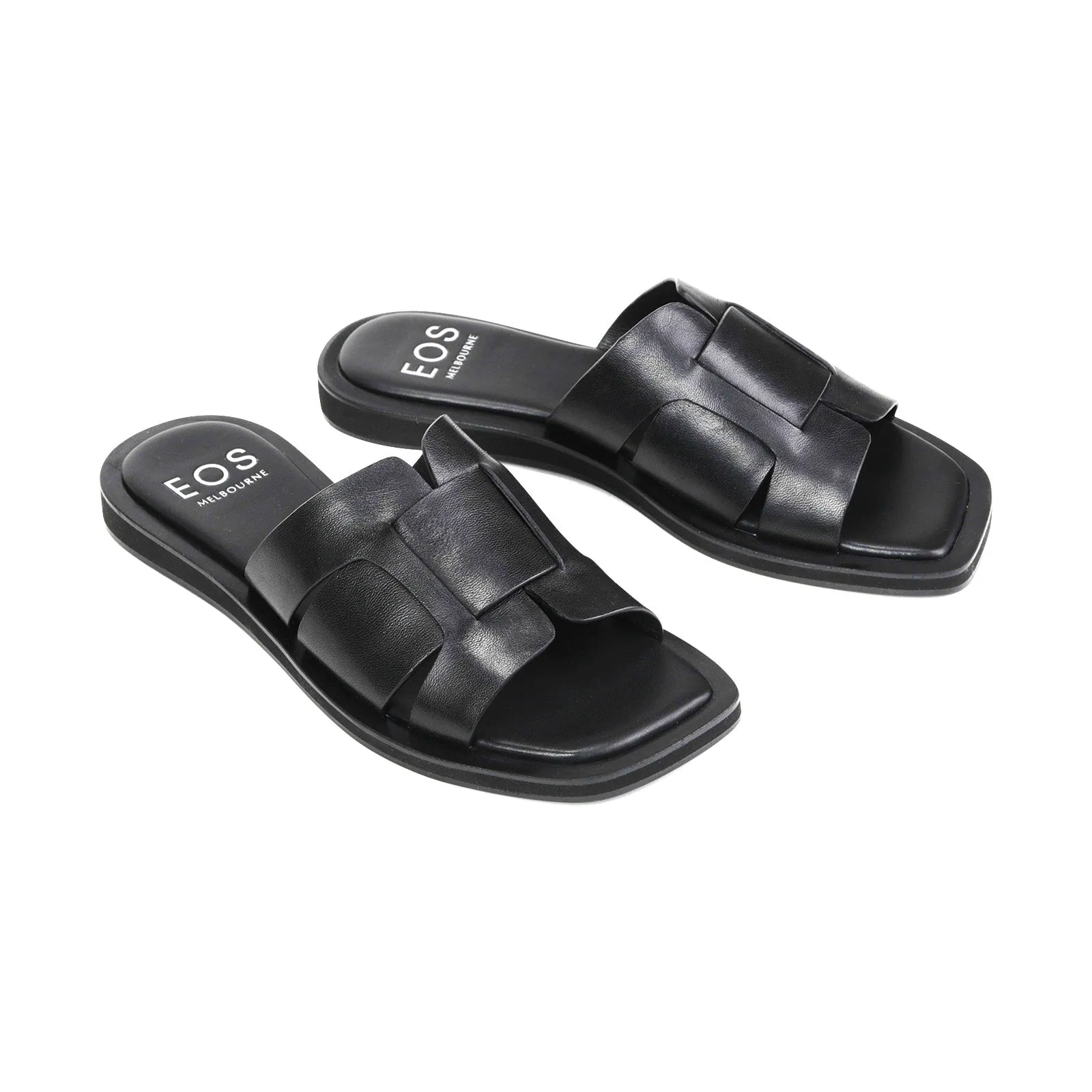 MISAKI LEATHER SLIDE SANDALS