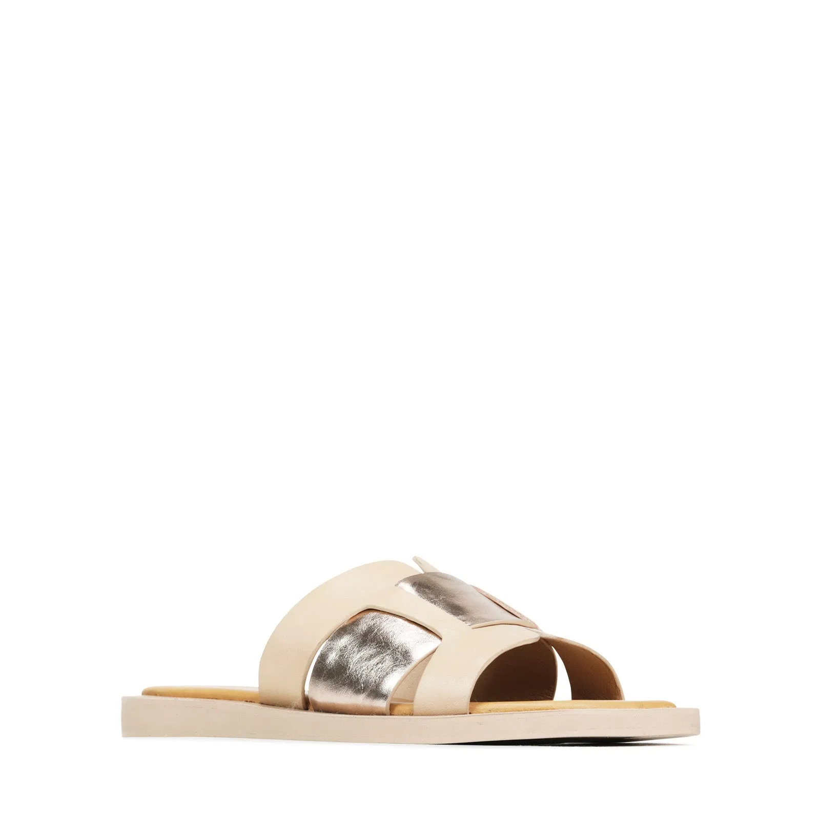 MISAKI LEATHER SLIDE SANDALS