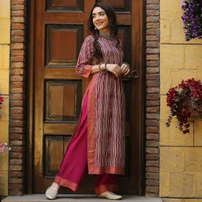 Multicolour Striped Front Gather Kurta Palazzo Set