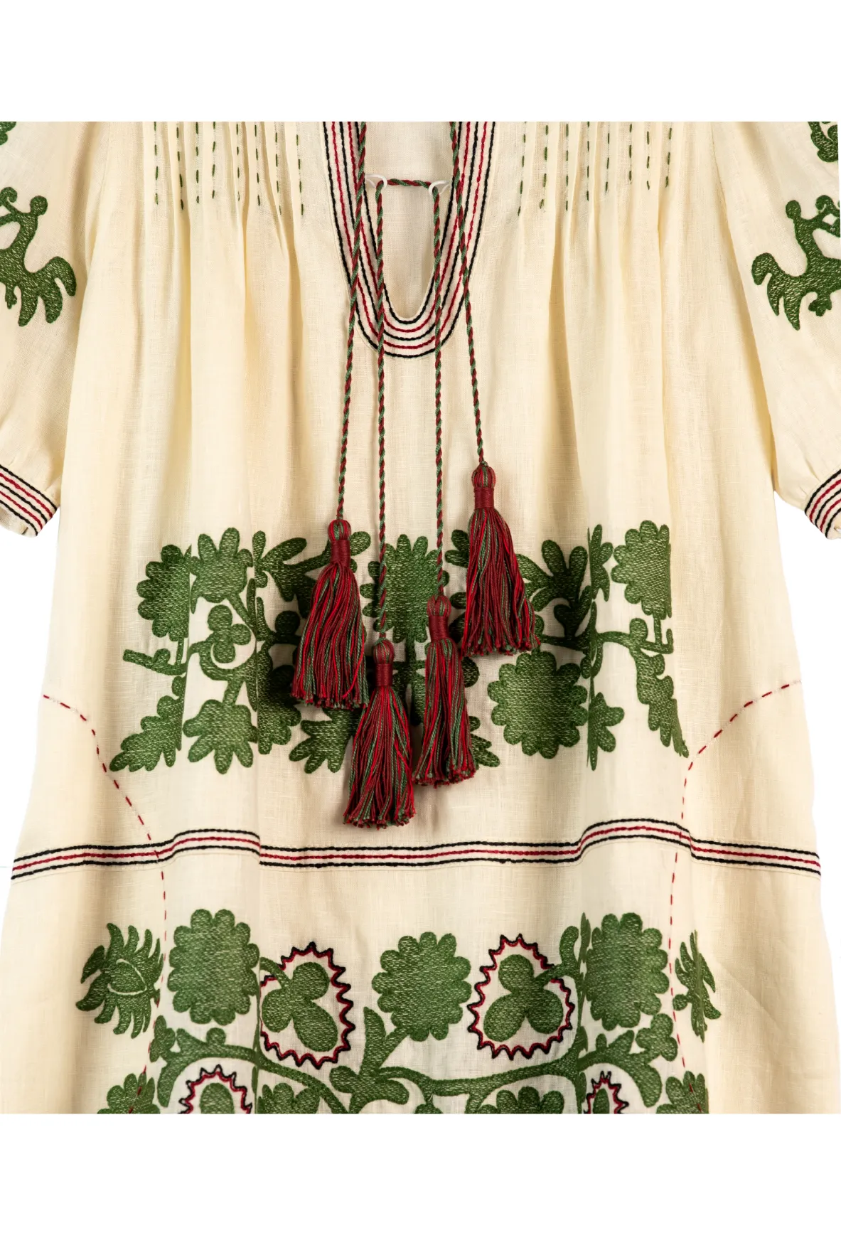 Natalia Ukrainian Embroidered Dress - Ivory, Olive