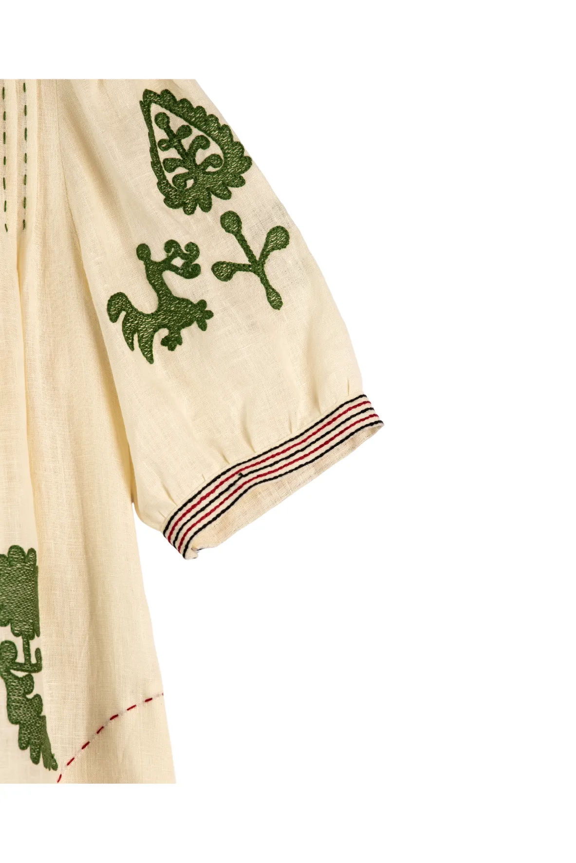 Natalia Ukrainian Embroidered Dress - Ivory, Olive