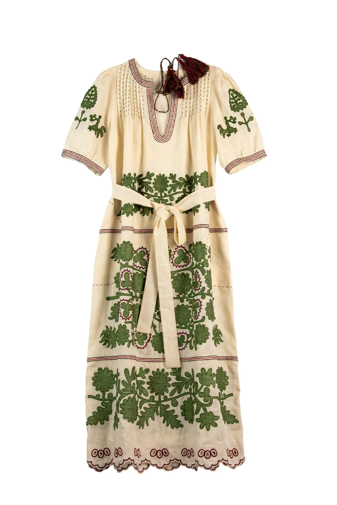 Natalia Ukrainian Embroidered Dress - Ivory, Olive