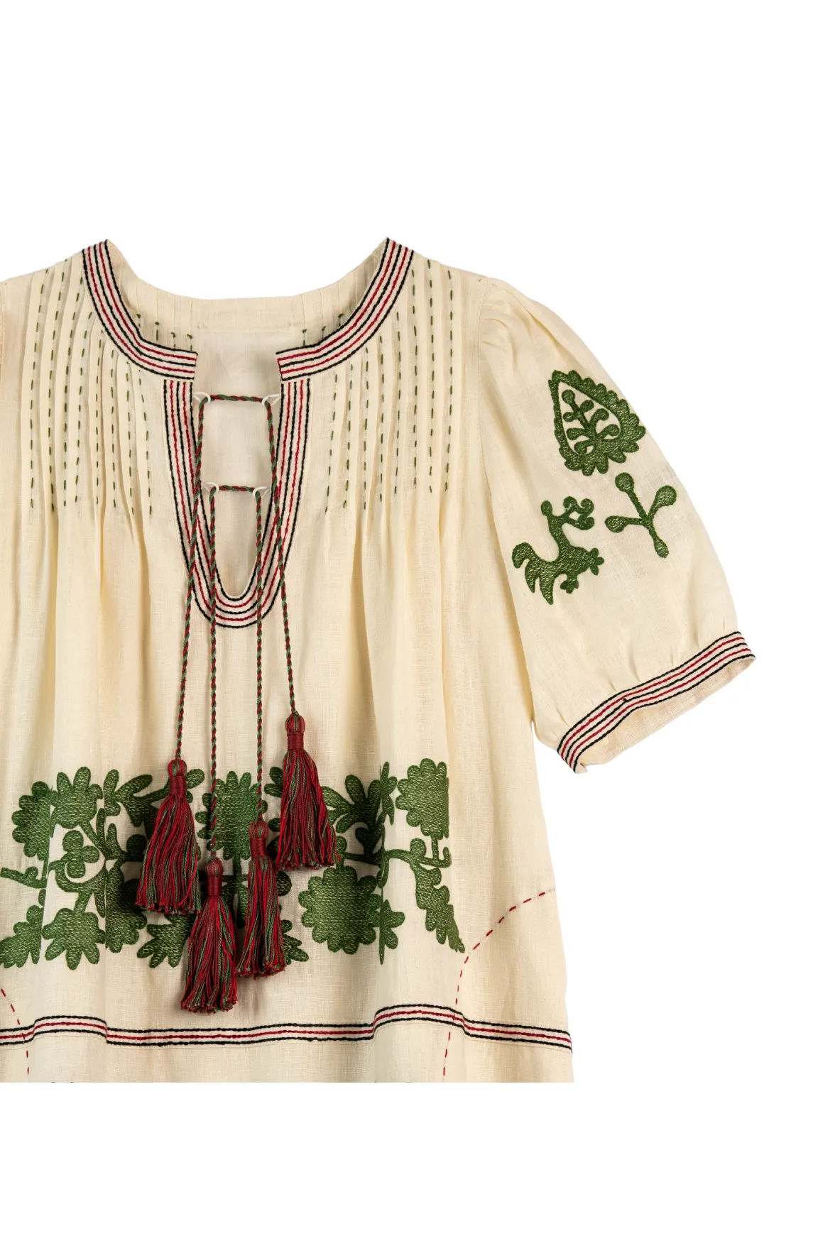 Natalia Ukrainian Embroidered Dress - Ivory, Olive