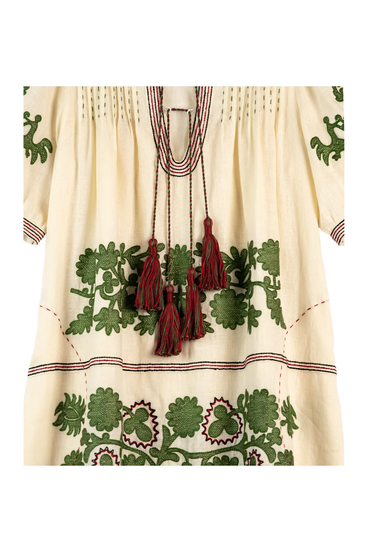 Natalia Ukrainian Embroidered Dress - Ivory, Olive