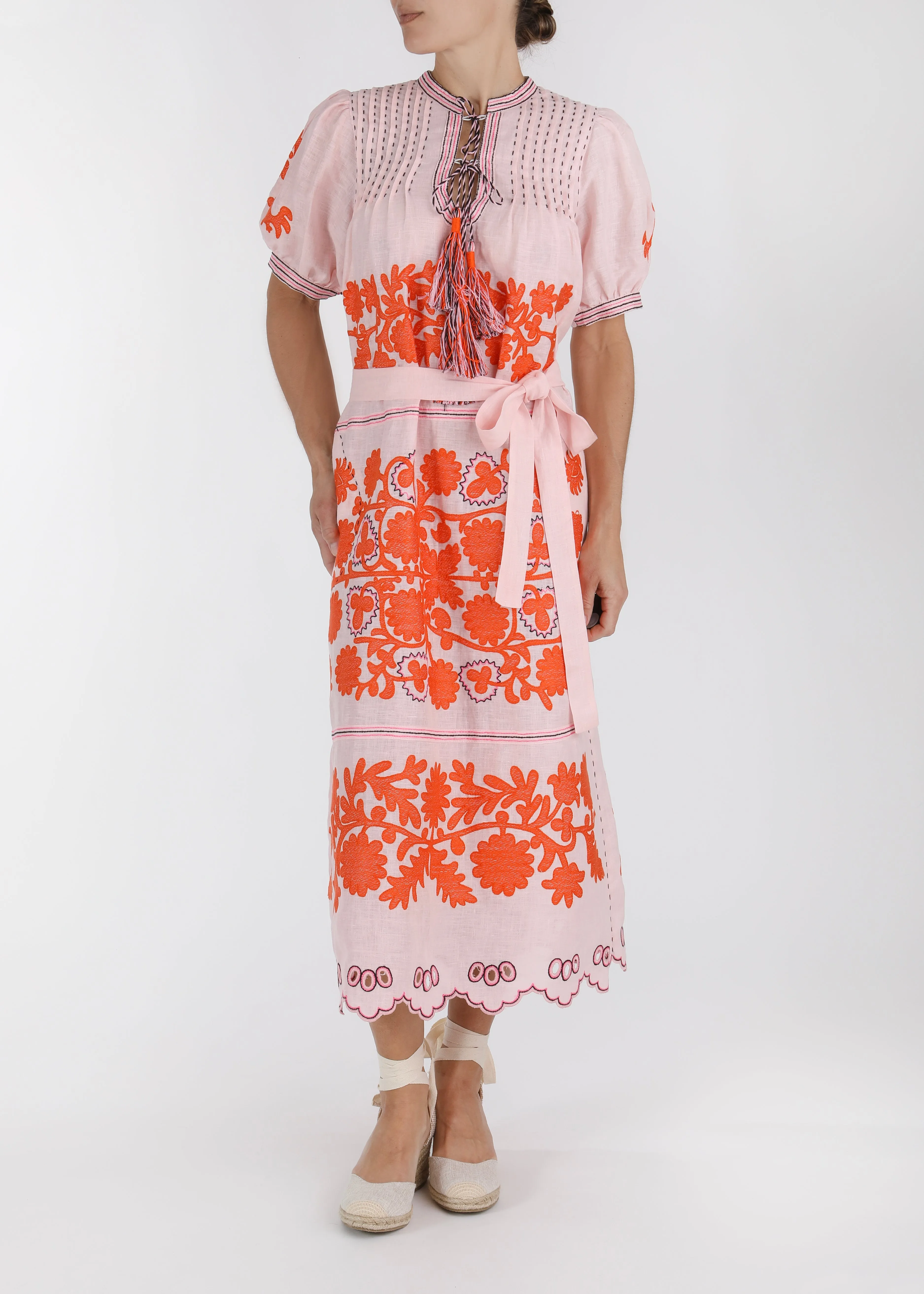 Natalia Ukrainian Embroidered Dress - Pink, Orange