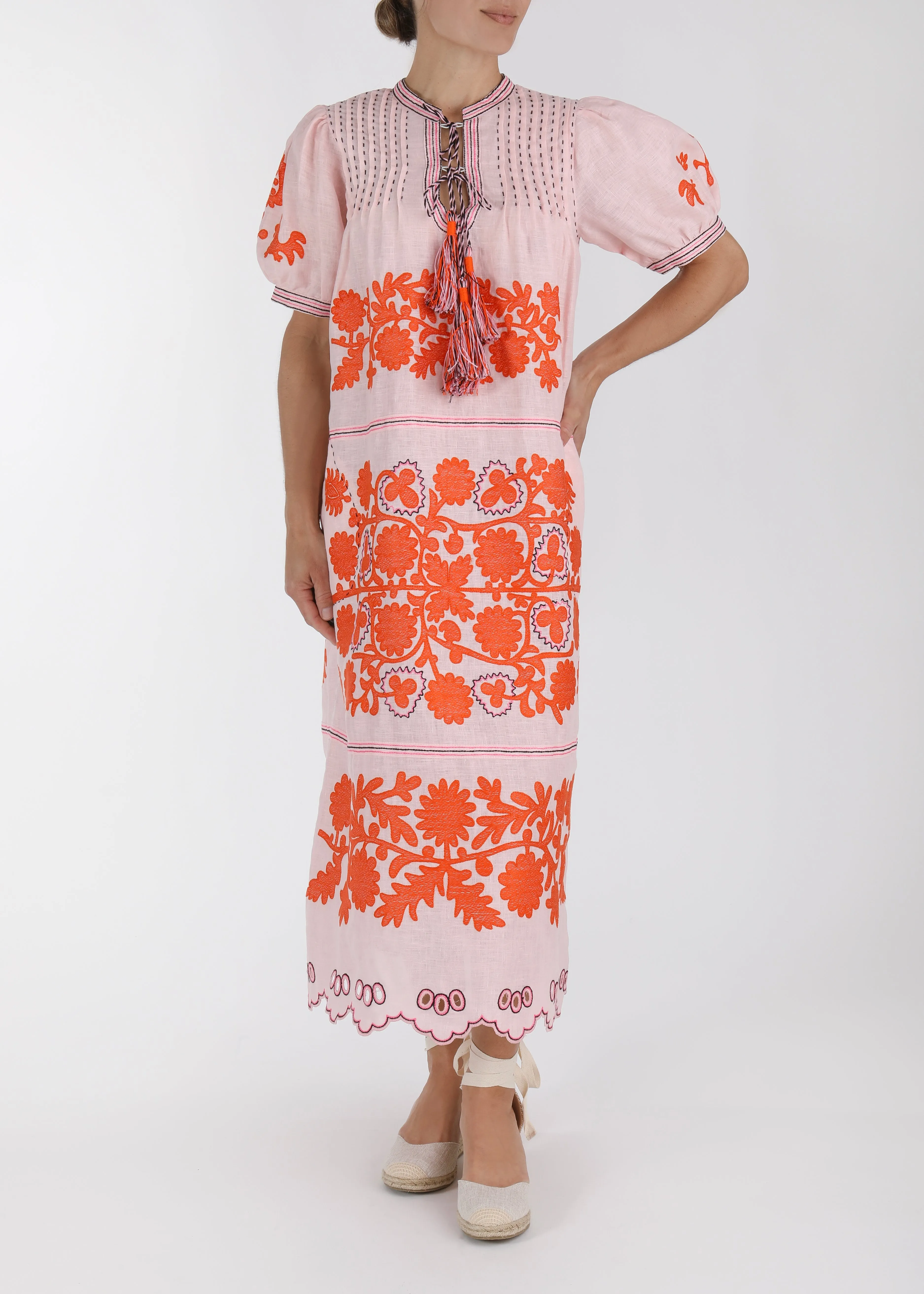 Natalia Ukrainian Embroidered Dress - Pink, Orange