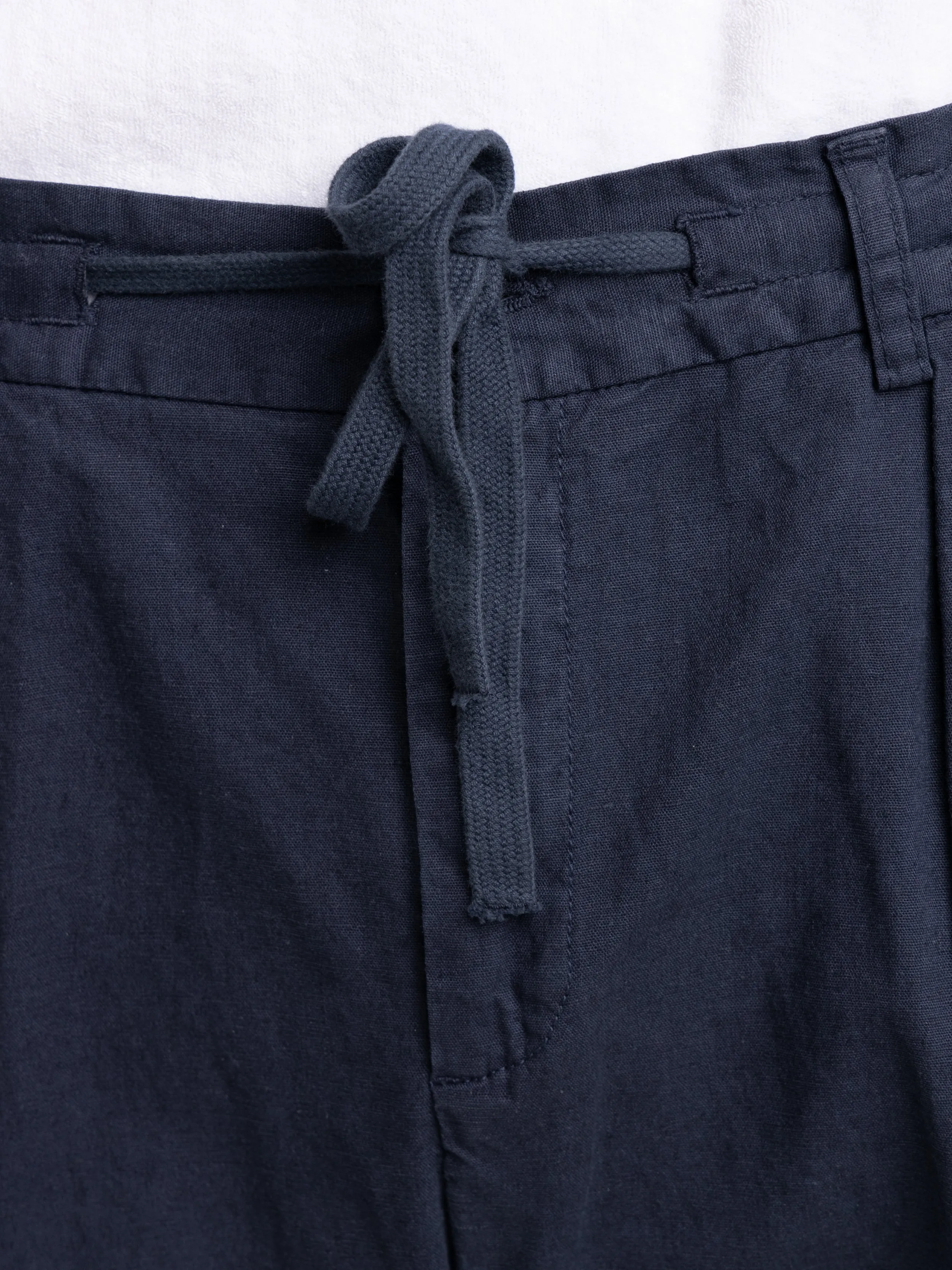 Navy Linen-Cotton Drawstring Trouser