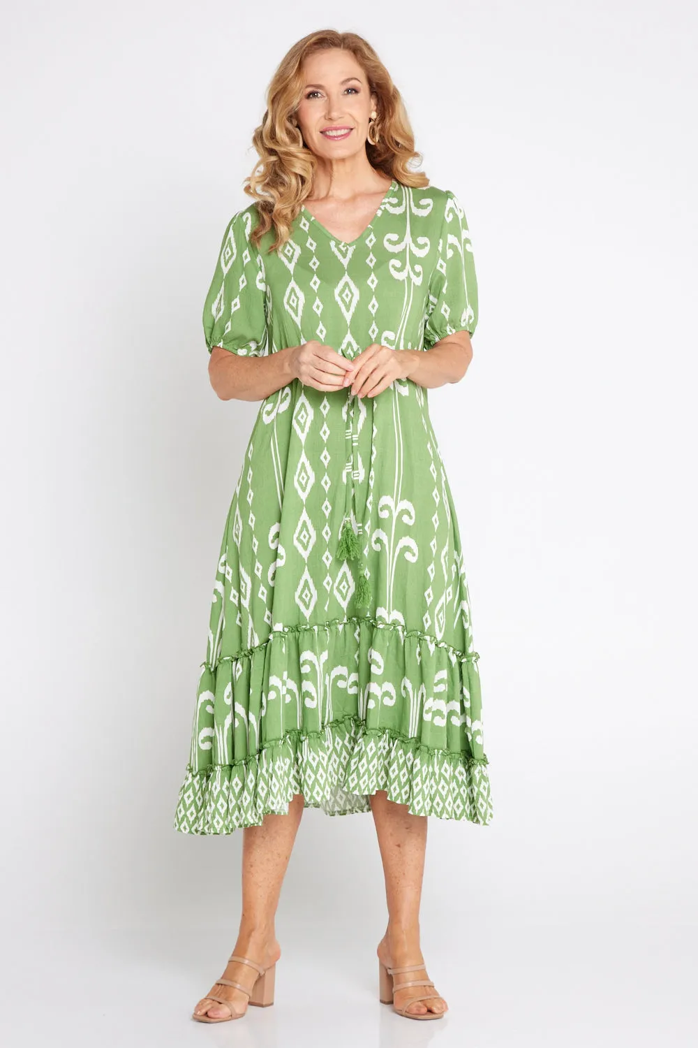 Neesha Dress - Green/White Print