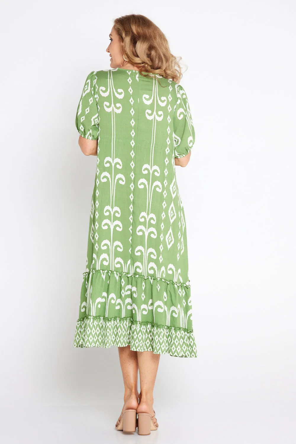 Neesha Dress - Green/White Print