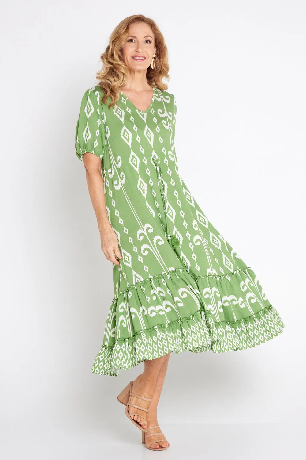 Neesha Dress - Green/White Print