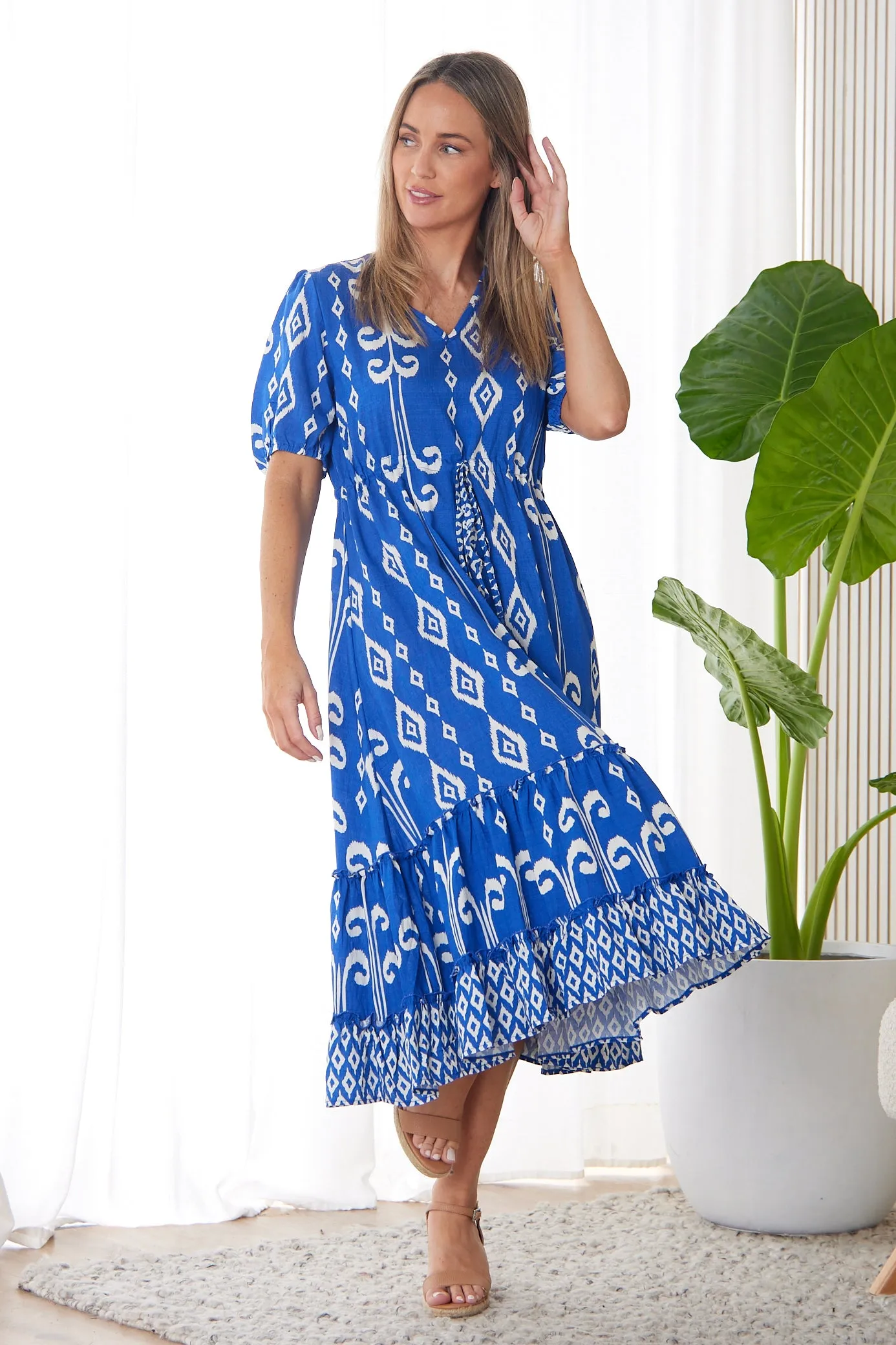 Neesha Dress - Royal Blue/White Print