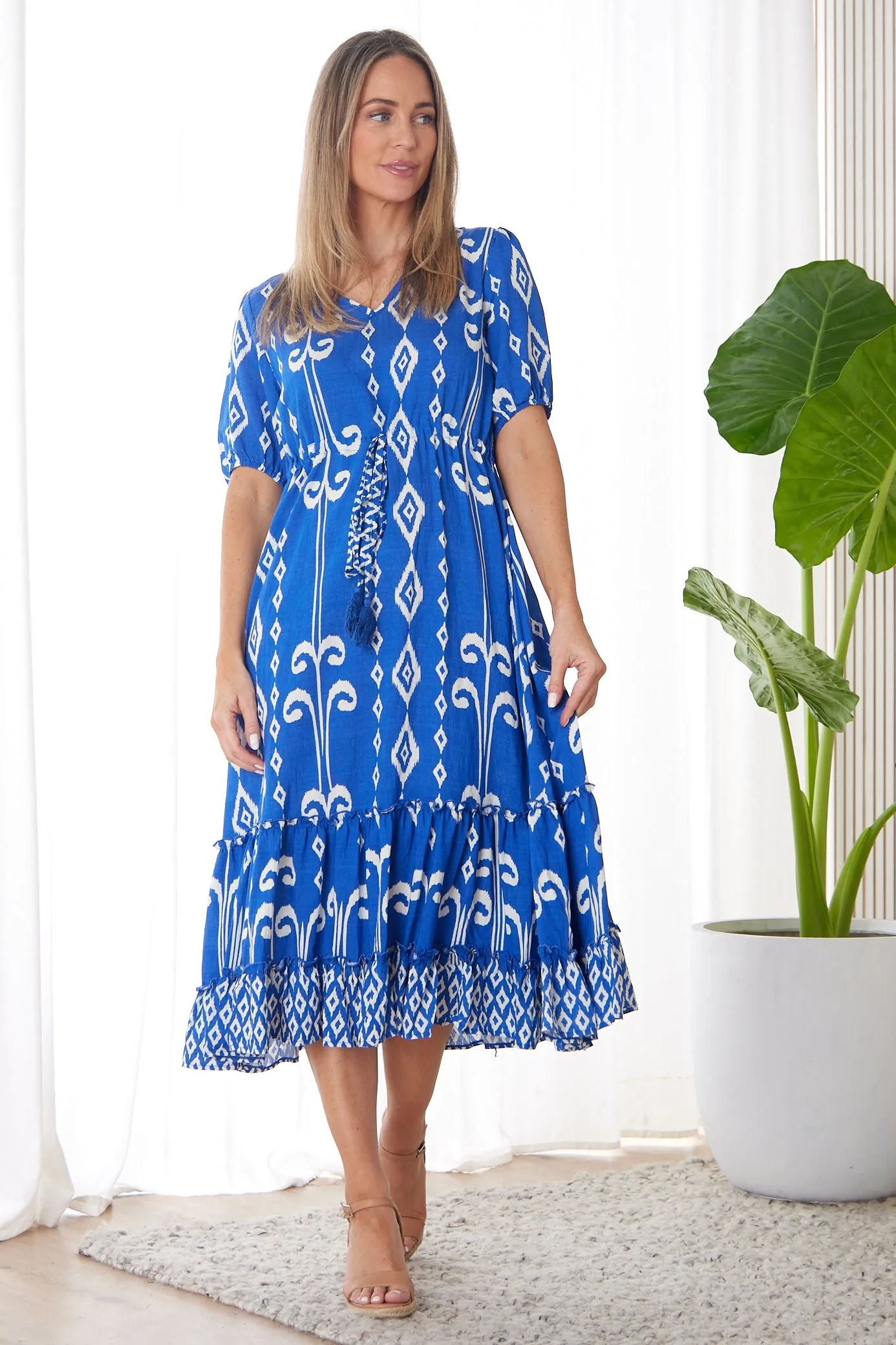 Neesha Dress - Royal Blue/White Print