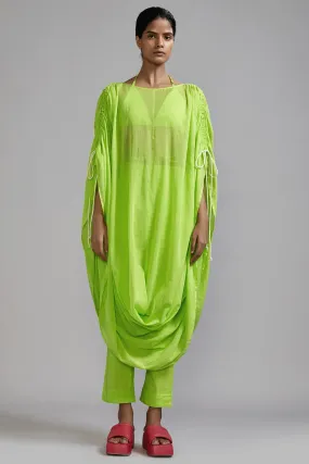 Neon Green Cotton Gathered Cowl Tunic Set